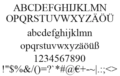 Vorschautext für Schriftart Times New Roman