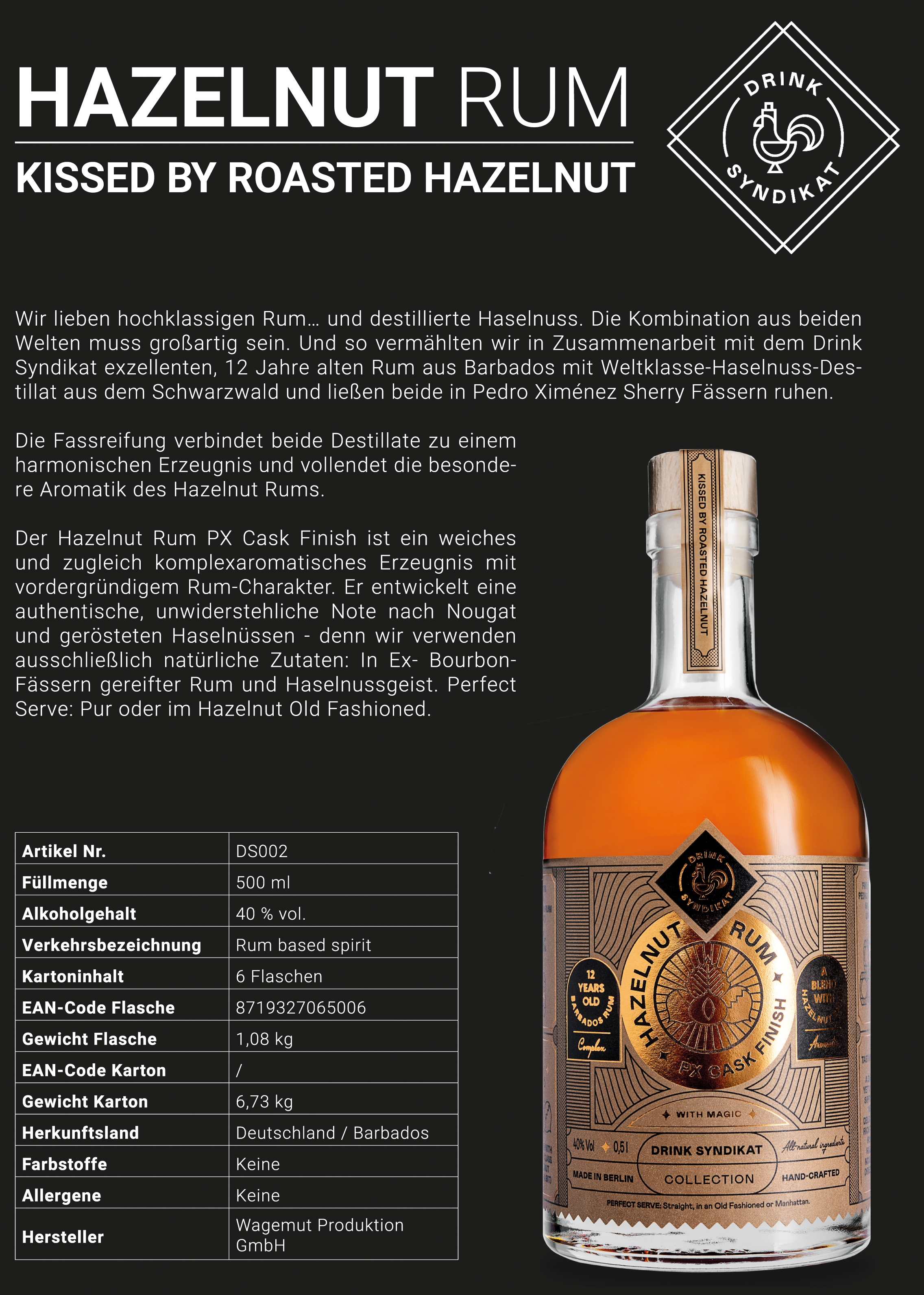 Wagemut Hazelnut PX-CASK 40%vol. 0,7l